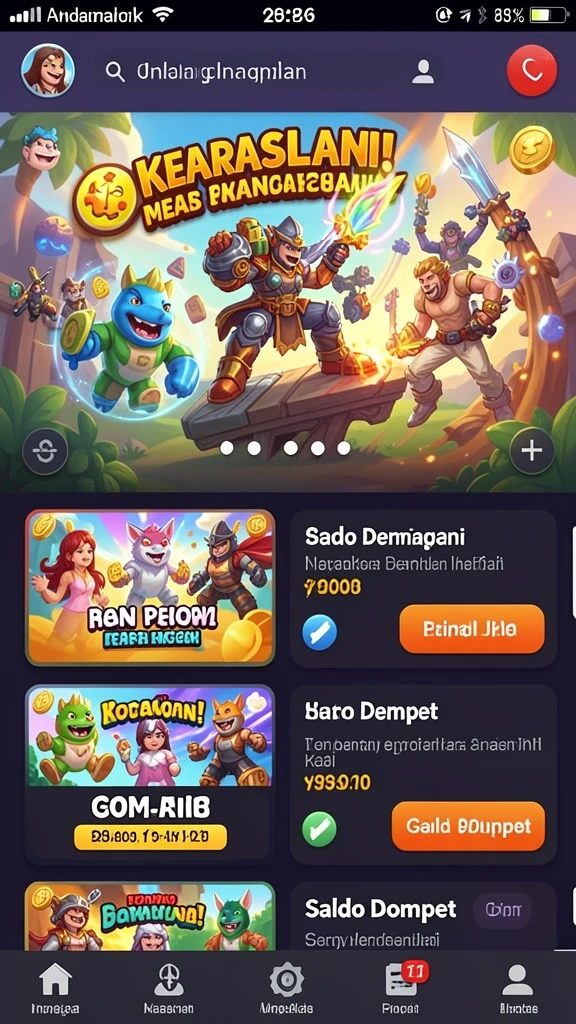 Menu utama dengan berbagai opsi tantangan.